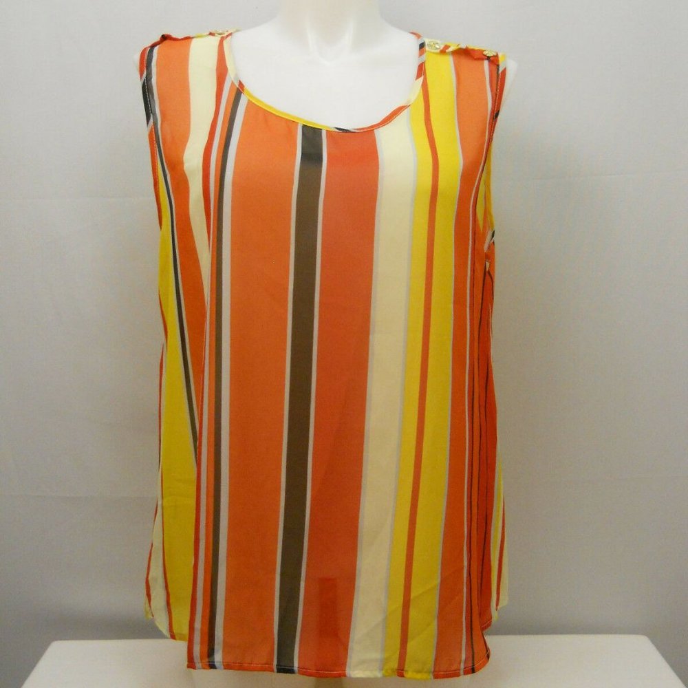 Maddie Women's Sheer Tank Top Scoop-Neck Sleeveless Multi-Color-Stripe Size 3XL
